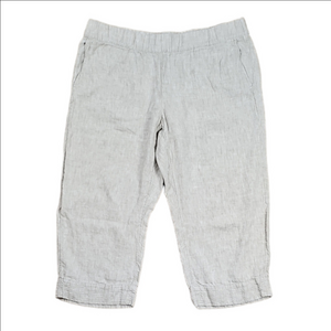 J. Jill Pure Jill 100% Linen Khaki Natural Elastic Waist Wide Leg Cropped Pant